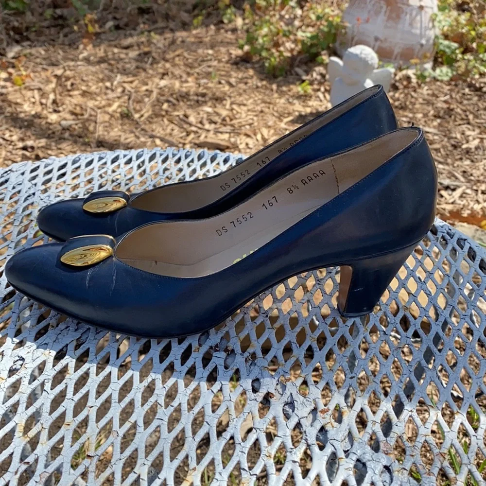 Vintage Salvatore Ferragamo Blue Leather Heels